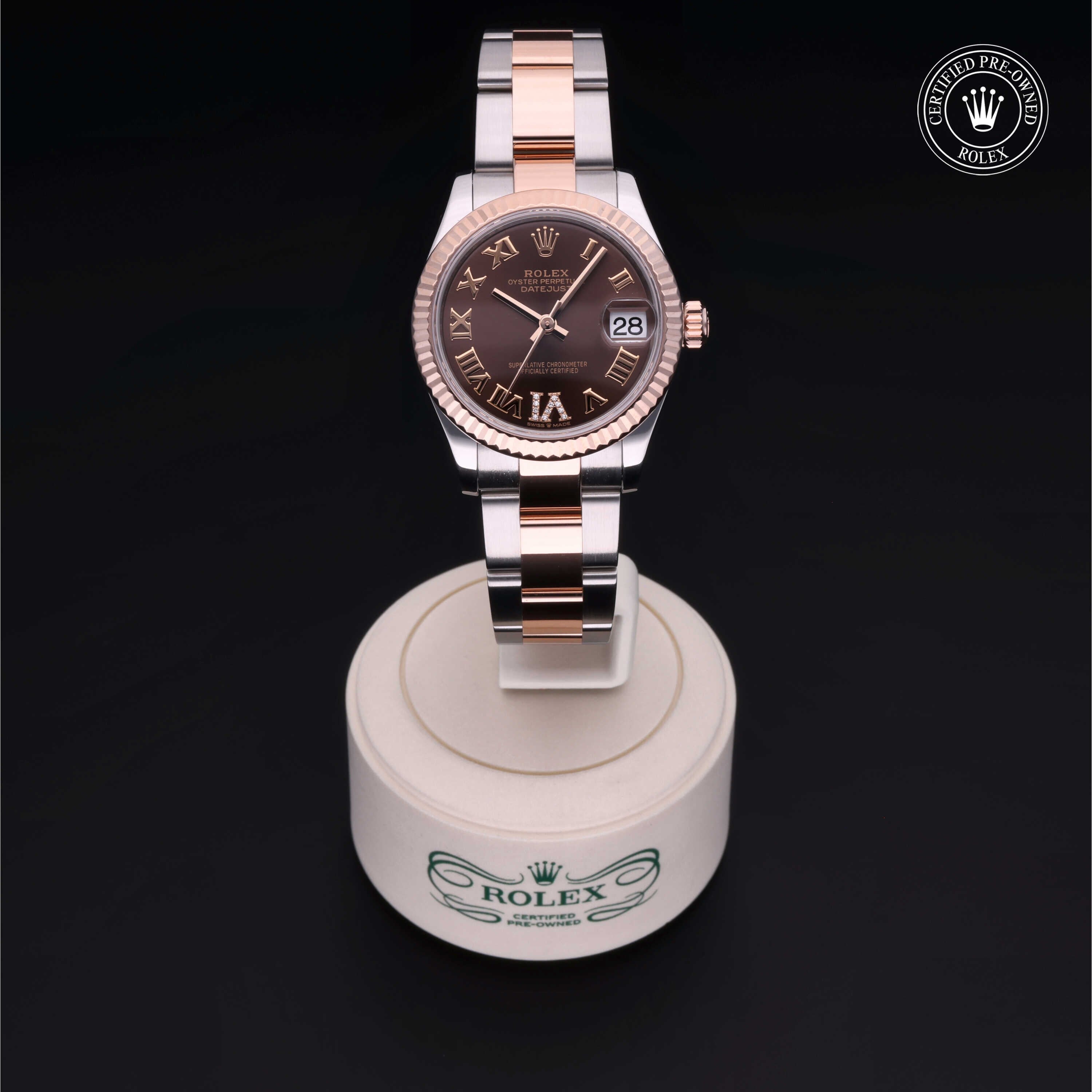 Rolex Certified Pre-owned Lady Datejust M278271-0003 front on black background