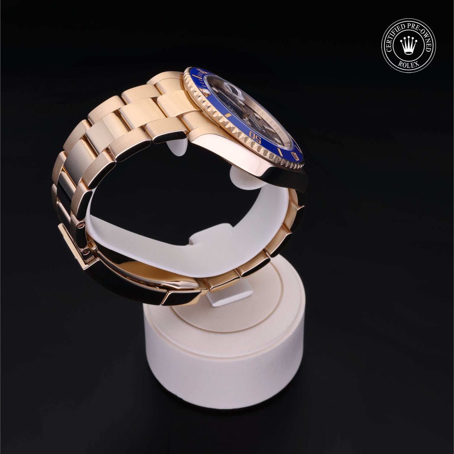 Rolex Certified Pre-owned Submariner M126618LB-0002 front on black background