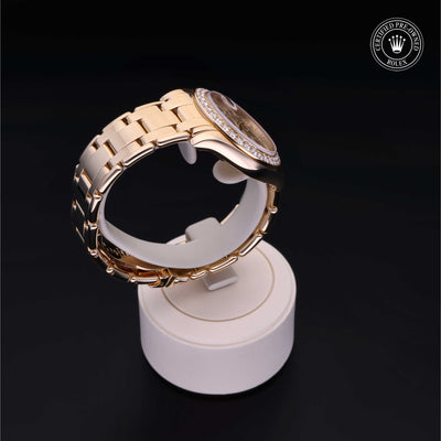 Rolex Certified Pre-owned Lady Datejust Pearlmaster M81298-0017 front on black background