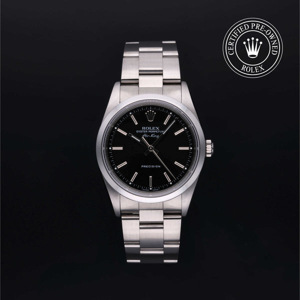 Rolex Certified Pre-owned Air-King M14000M-0009 front on black background