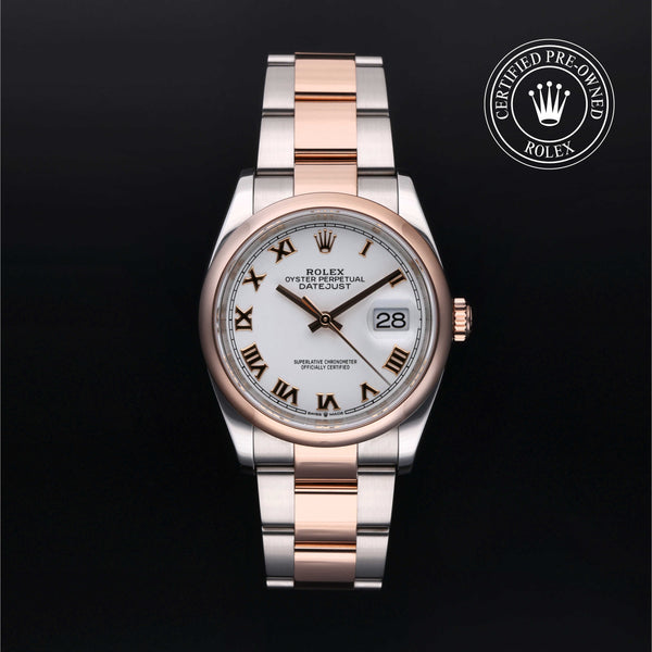 Rolex Certified Pre-owned Datejust M126201-0016 front on black background