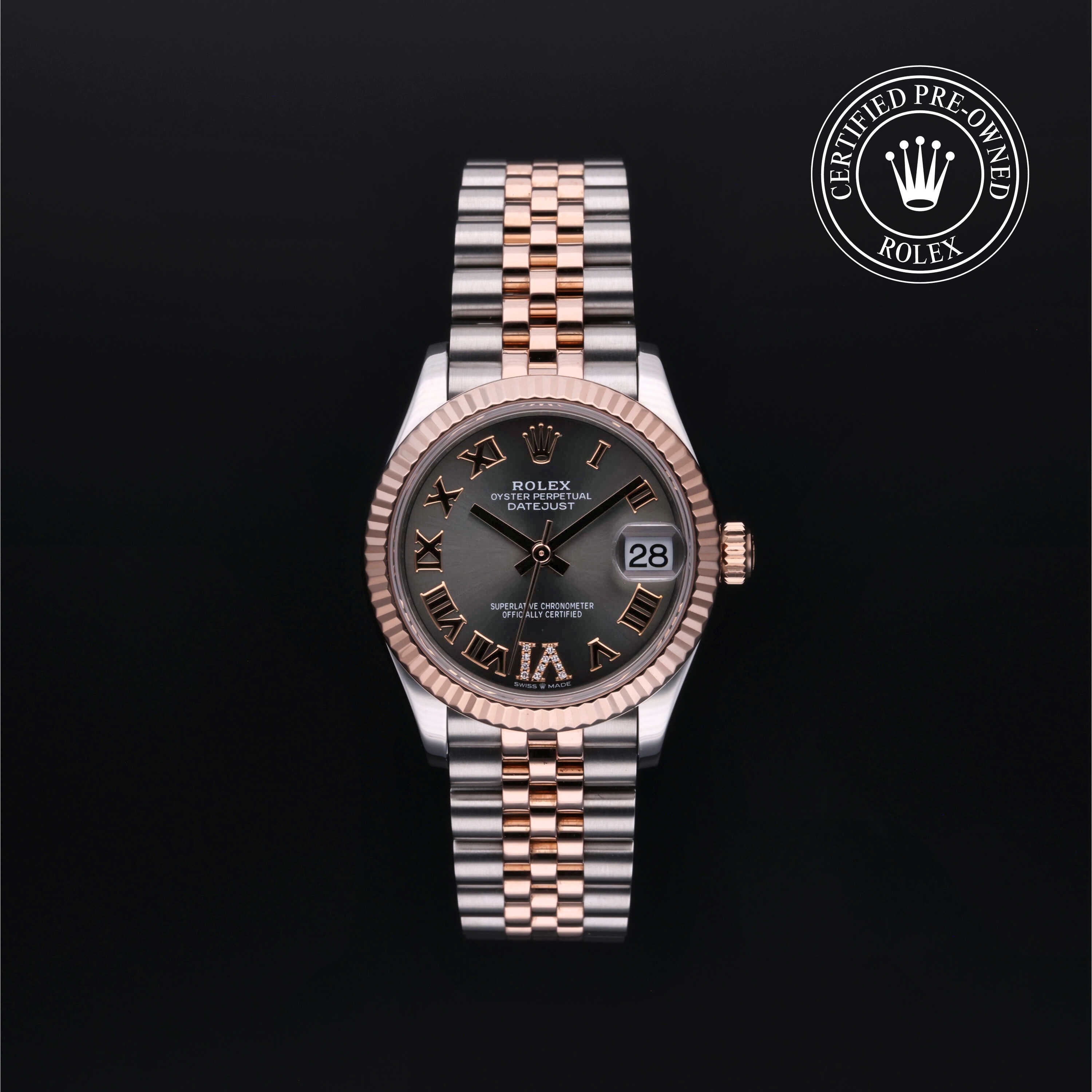 Rolex Certified Pre-owned Lady Datejust M278271-0030 front on black background