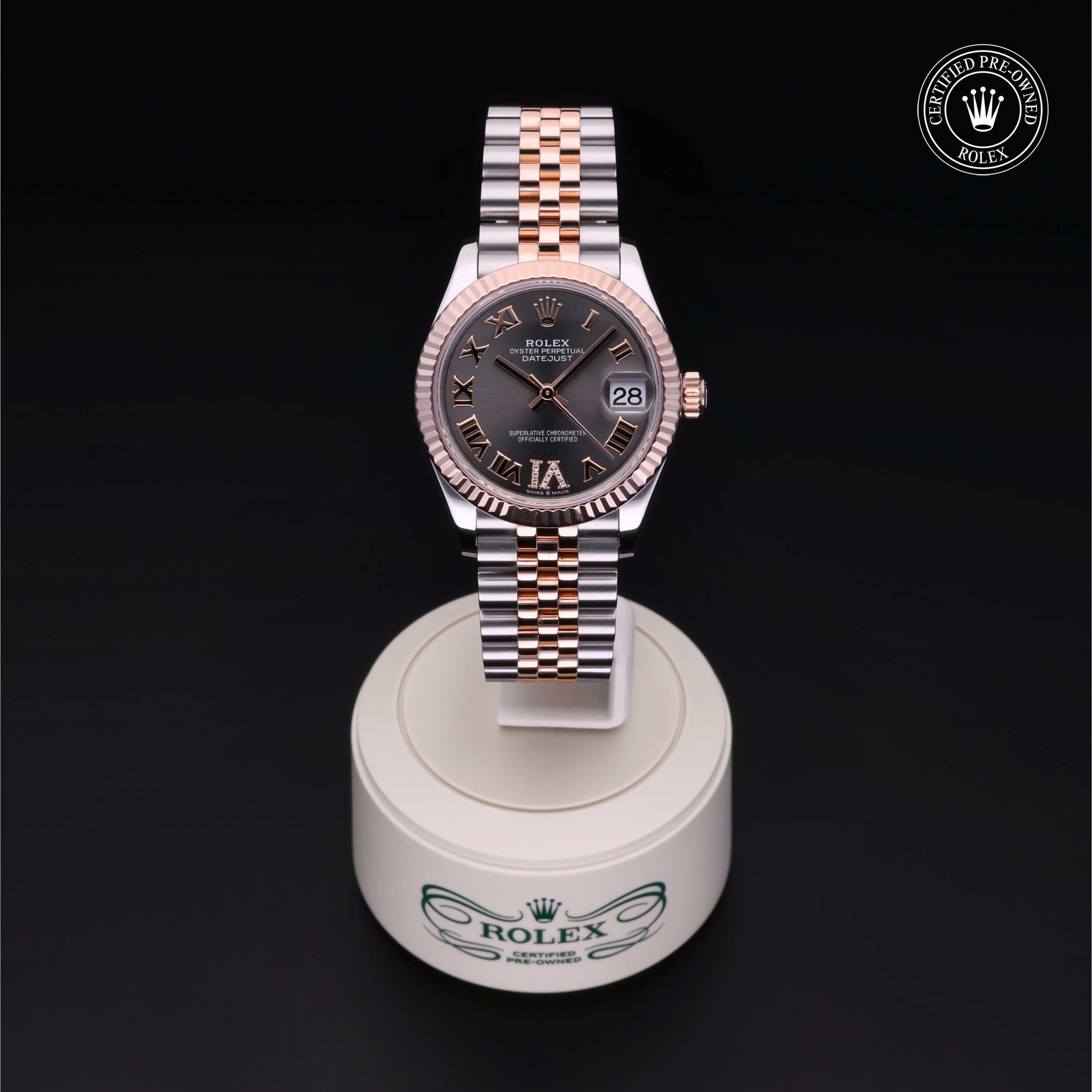 Rolex Certified Pre-owned Lady Datejust M278271-0030 front on black background