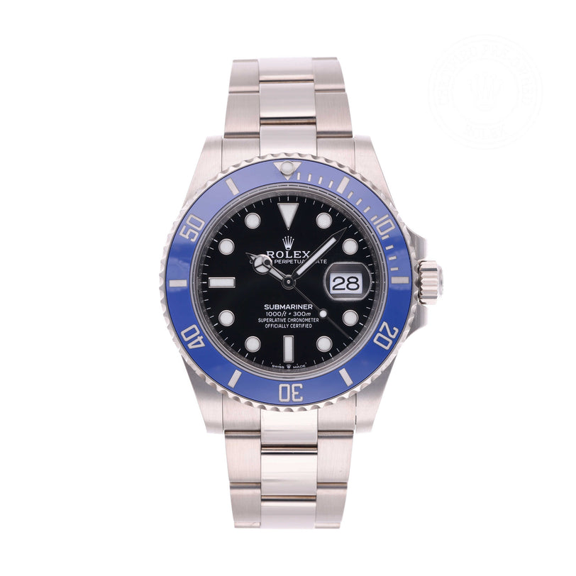 Rolex Certified Pre-owned Submariner Date M126619LB-0003 front on white background