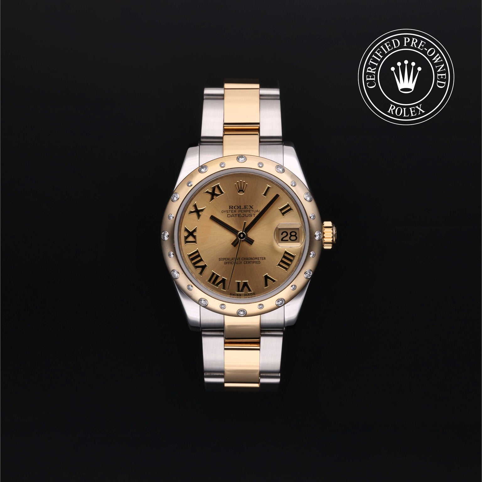 Rolex Certified Pre-owned Lady Datejust M178343-0005 front on black background