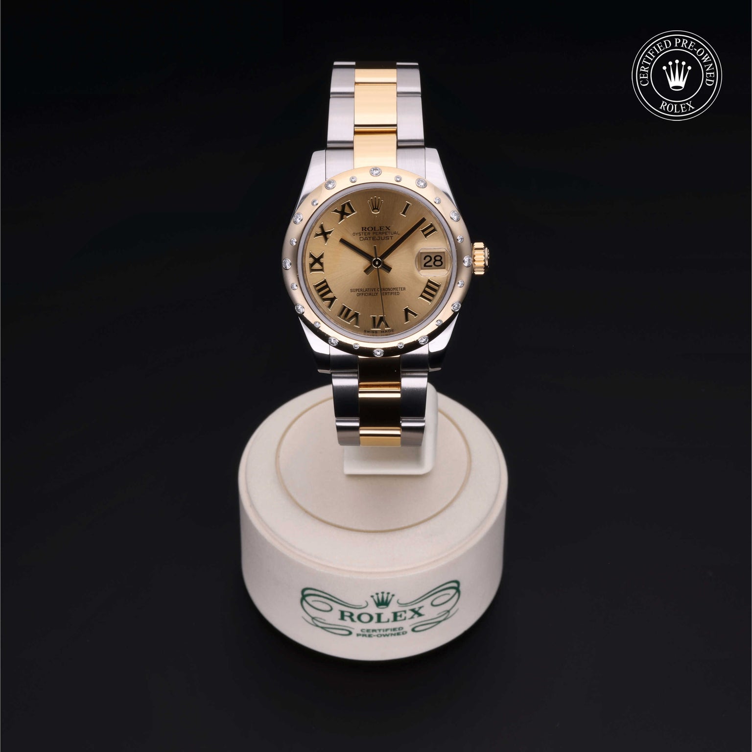 Rolex Certified Pre-owned Lady Datejust M178343-0005 front on black background