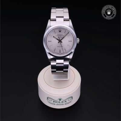 Rolex Certified Pre-owned Air-King M14000-0001 front on black background
