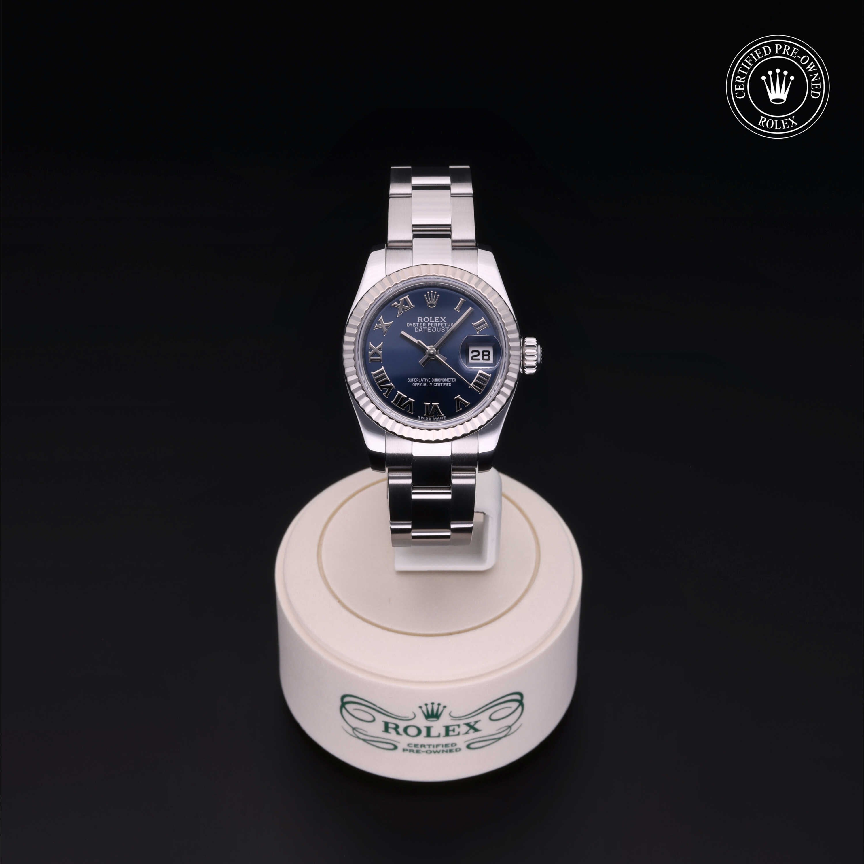 Rolex Certified Pre-owned Lady Datejust M179174-0095 front on black background