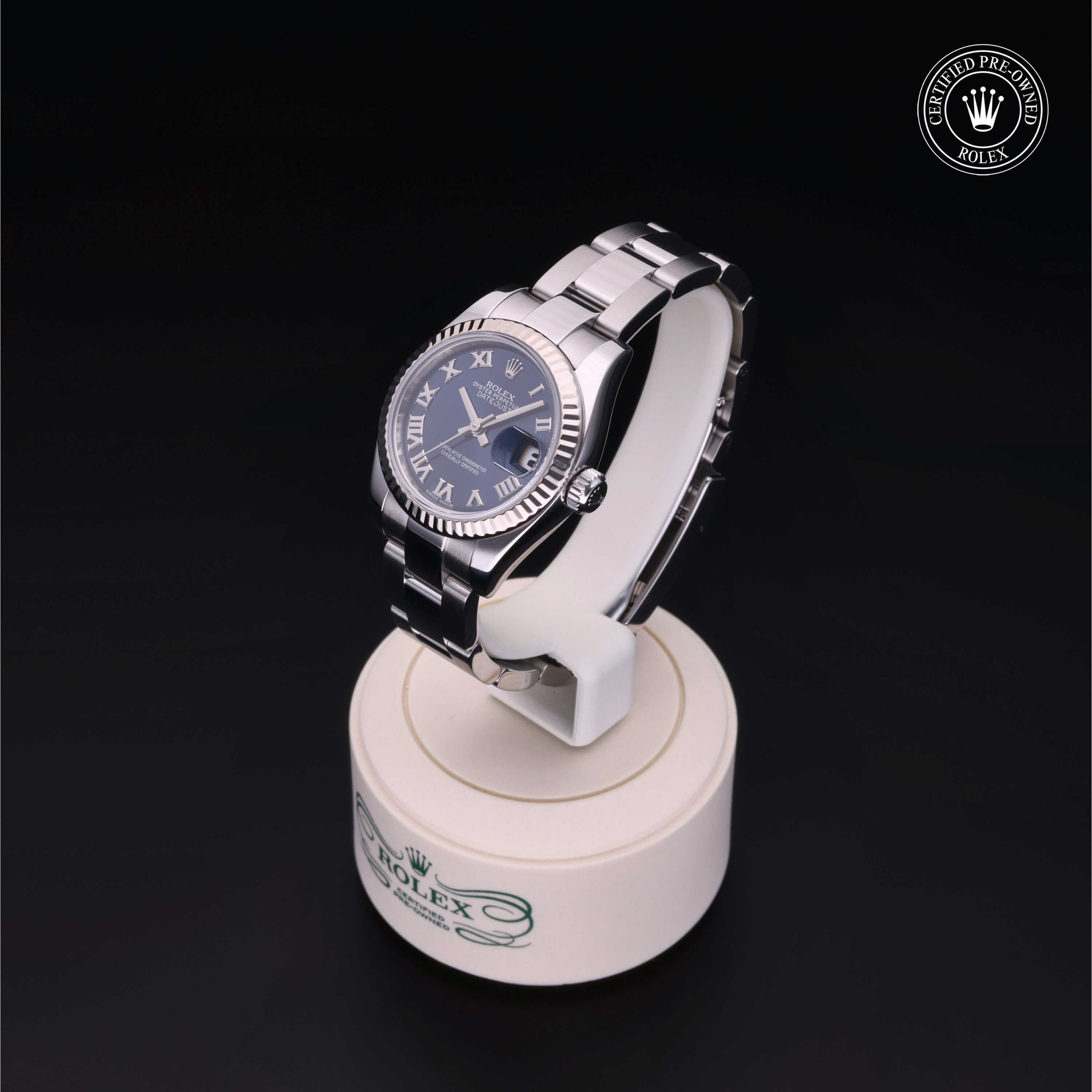 Rolex Certified Pre-owned Lady Datejust M179174-0095 front on black background