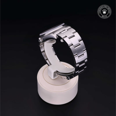 Rolex Certified Pre-owned Air-King M14000-0005 front on black background