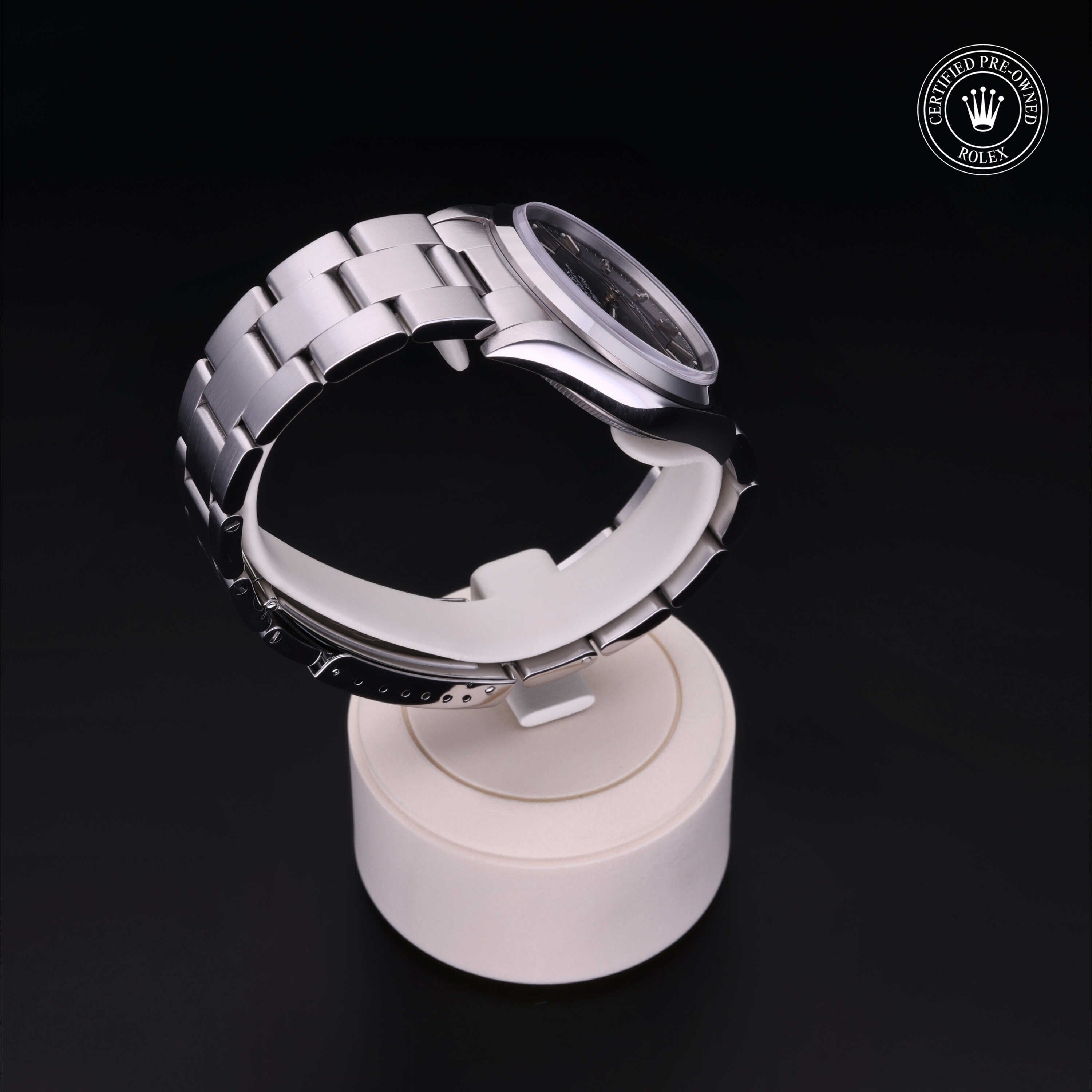 Rolex Certified Pre-owned Air-King M14000-0005 front on black background