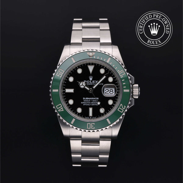 Rolex Certified Pre-owned Submariner M126610LV-0002 front on black background