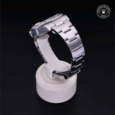 Rolex Certified Pre-owned Explorer M216570-0001 front on black background