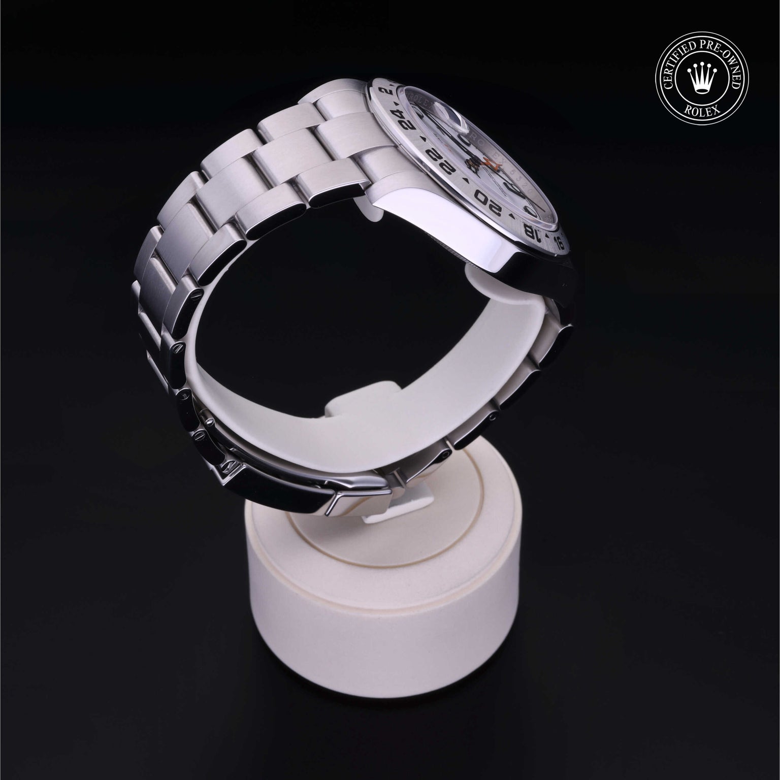 Rolex Certified Pre-owned Explorer M216570-0001 front on black background