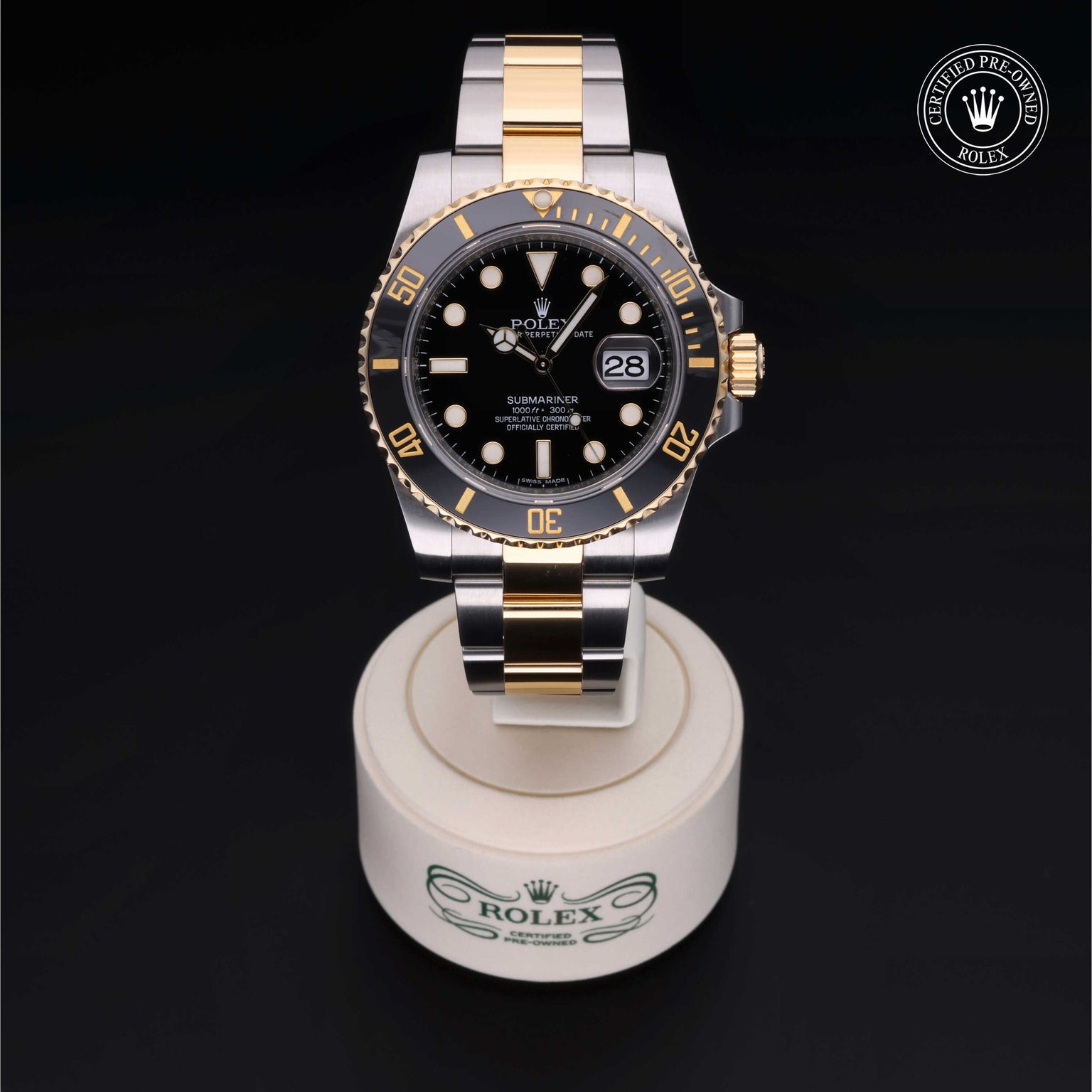 Rolex Certified Pre-owned Submariner M116613LN-0001 front on black background