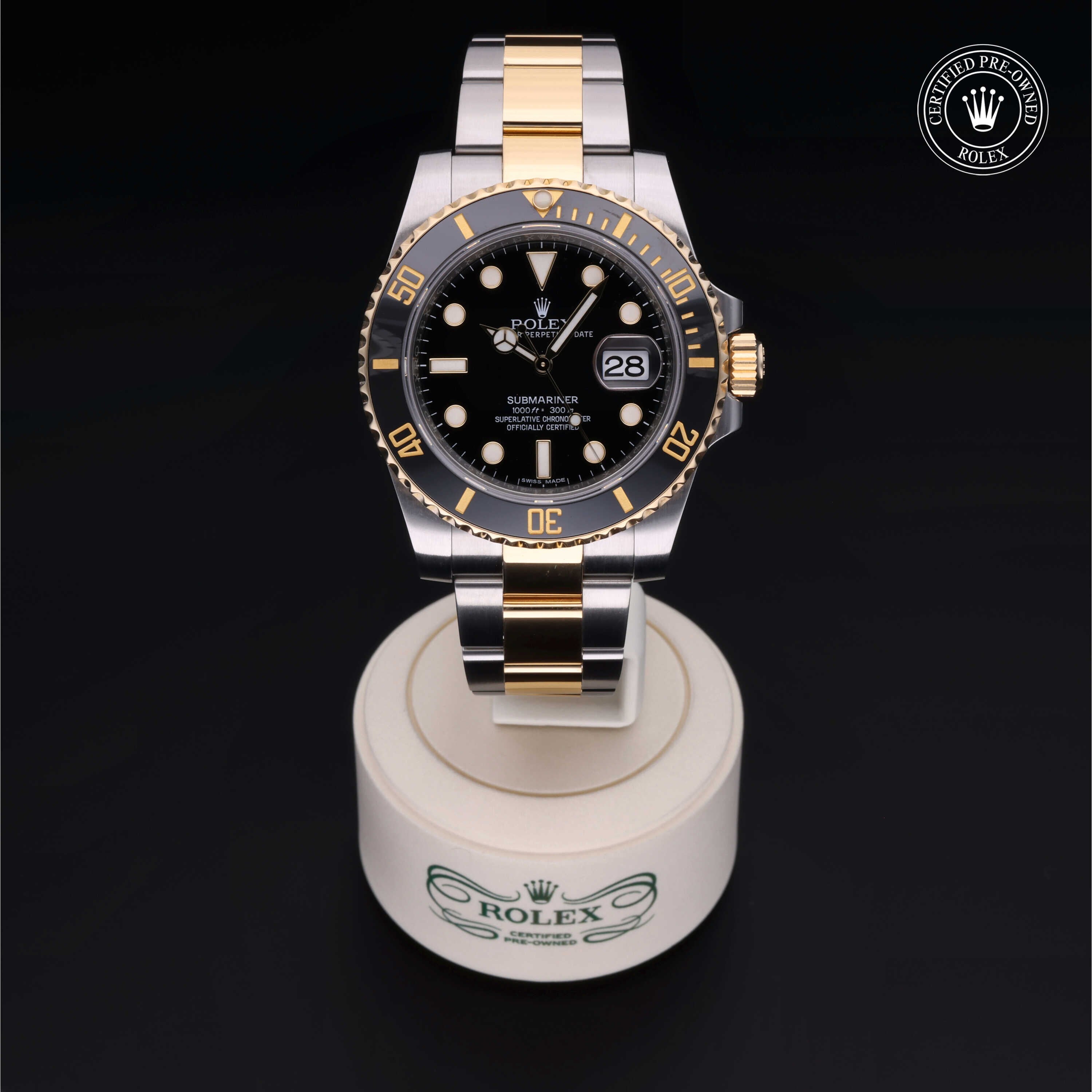Rolex Certified Pre-owned Submariner M116613LN-0001 front on black background