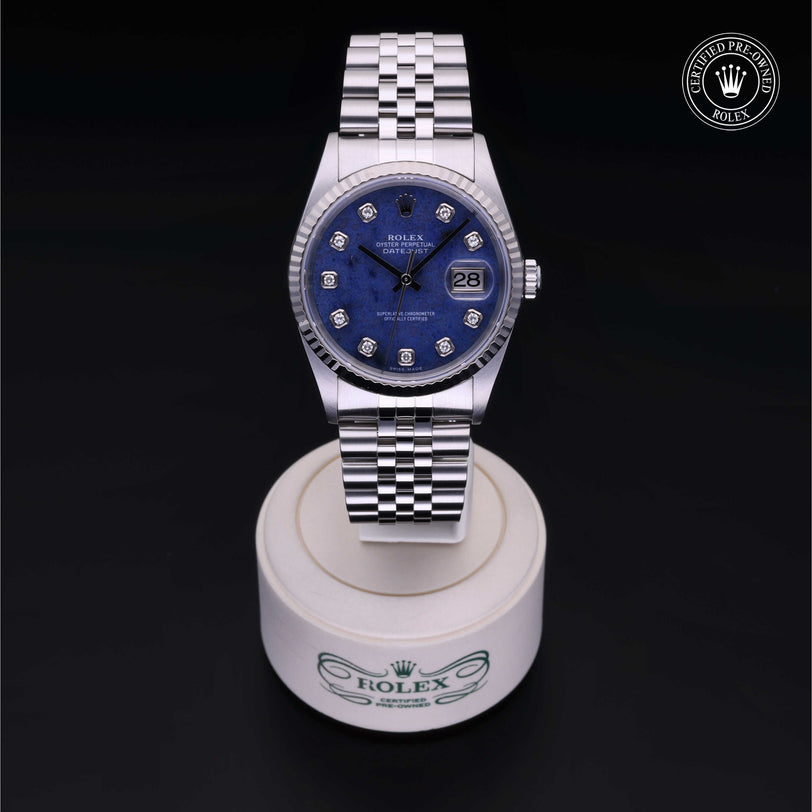 Rolex Certified Pre-owned Datejust M16234-0060 front on black background