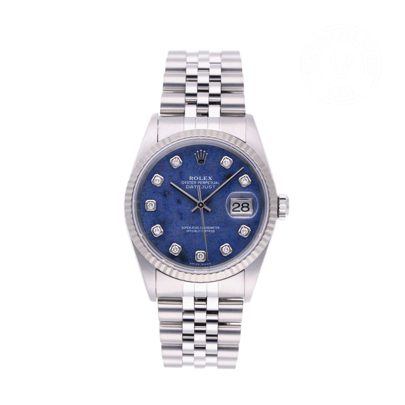 Rolex Certified Pre-owned Datejust M16234-0060 front on white background