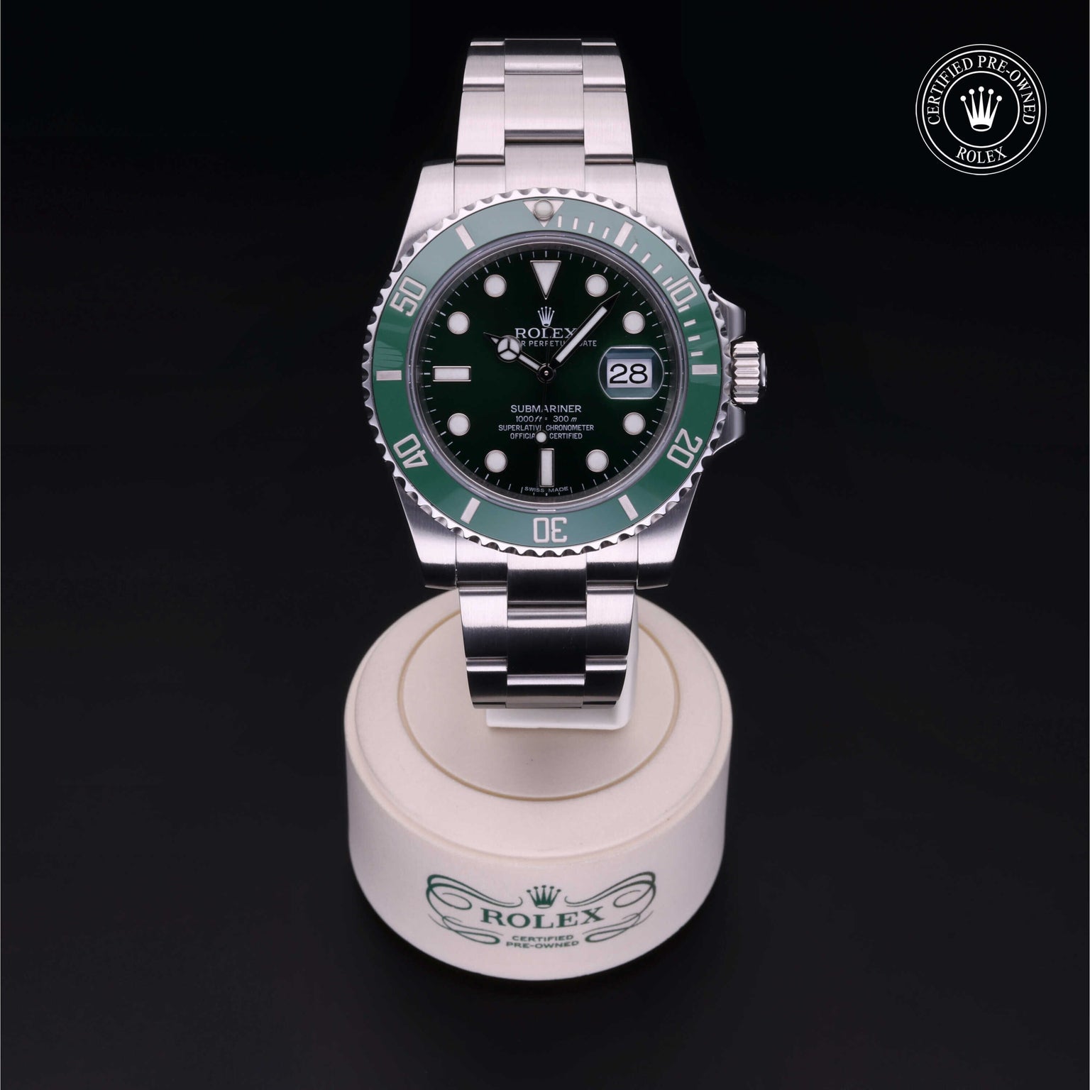 Rolex Certified Pre-owned Submariner M116610LV-0002 front on black background
