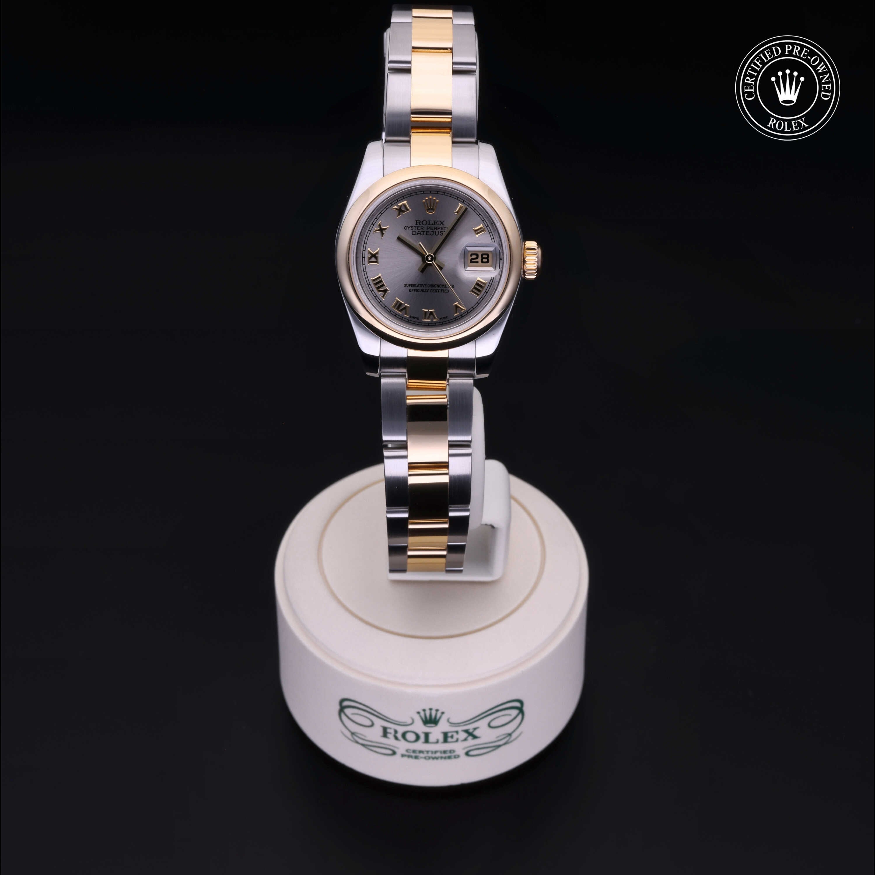 Rolex Certified Pre-owned Lady Datejust M179163-0072 front on black background