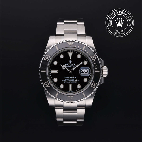 Rolex Certified Pre-owned Submariner M116610LN-0001 front on black background