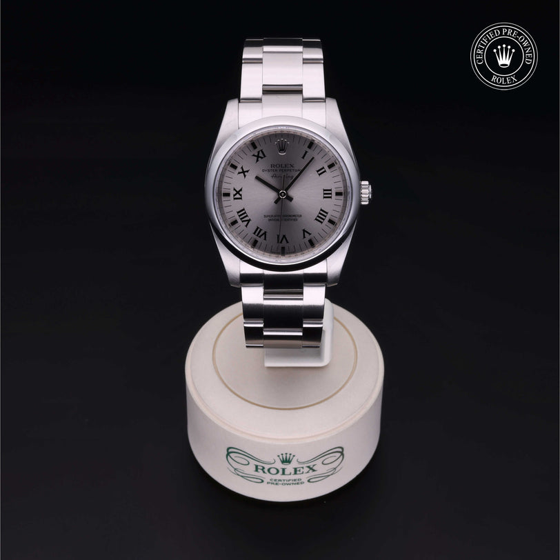 Rolex Certified Pre-owned Air-King M114200-0007 front on black background