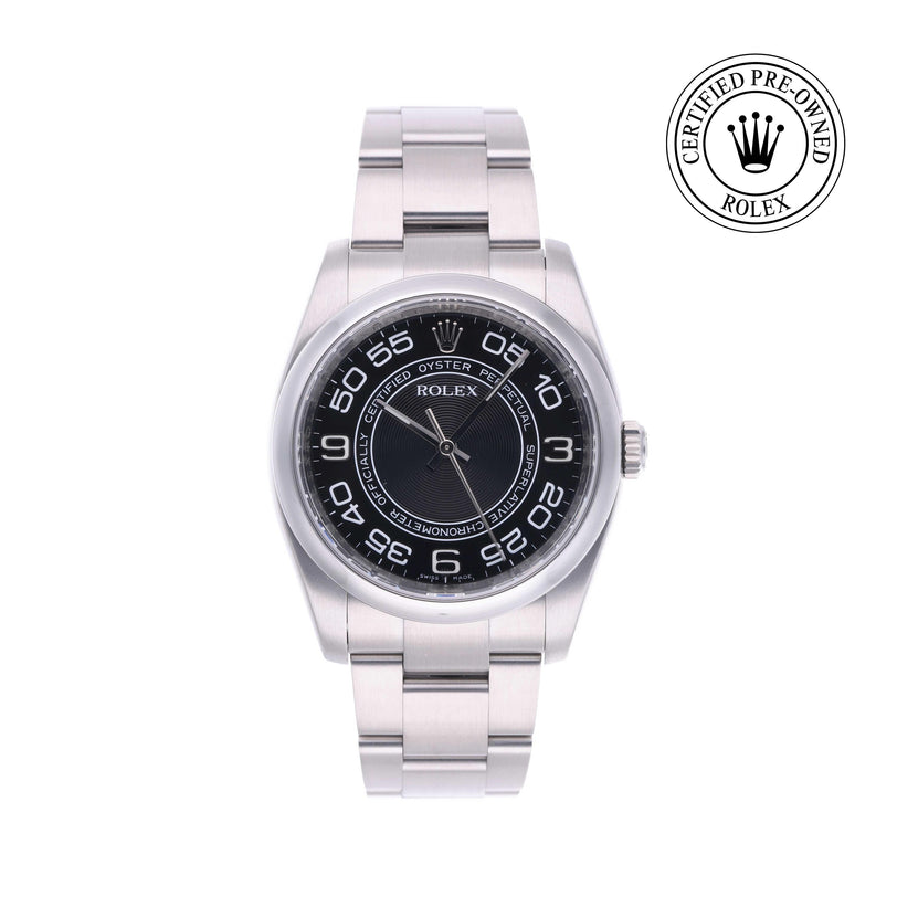 Rolex Certified Pre-owned Oyster Perpetual M116000-0005 front on white background