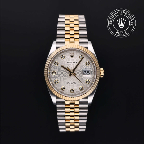 Rolex Certified Pre-owned Datejust M126233-0027 front on black background