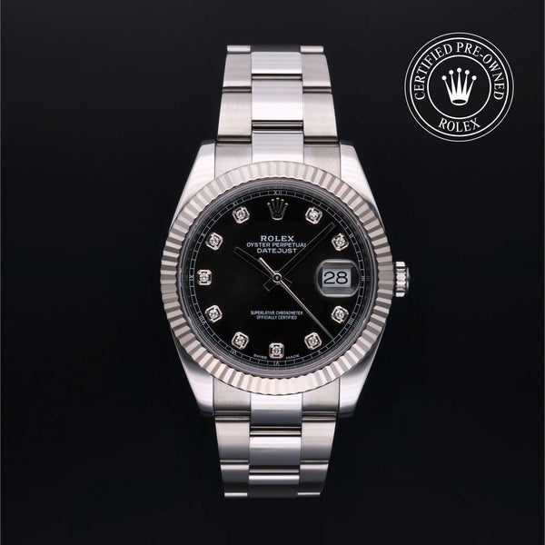 Rolex Certified Pre-owned Datejust M126334-0011 front on black background