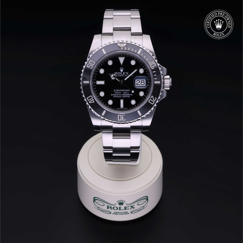 Rolex Certified Pre-owned Submariner M116610LN-0001 front on black background