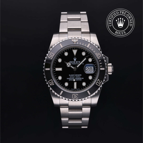 Rolex Certified Pre-owned Submariner M116610LN-0001 front on black background