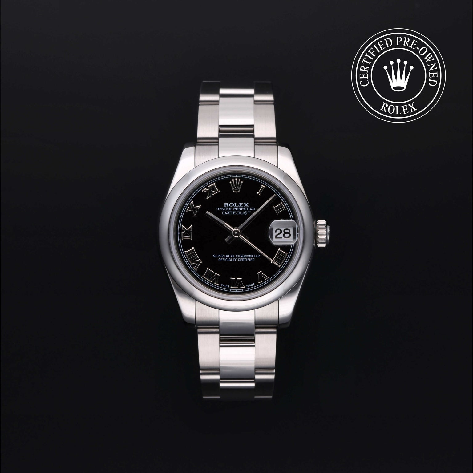 Rolex Certified Pre-owned Lady Datejust M178240-0013 front on black background