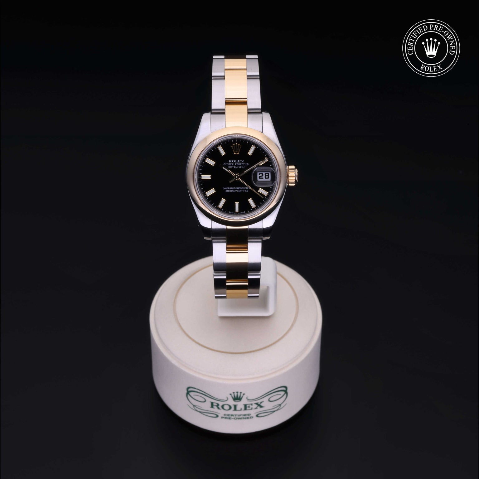 Rolex Certified Pre-owned Lady Datejust M179163-0056 front on black background