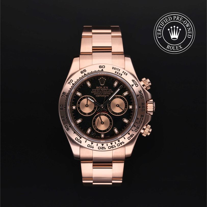Rolex Certified Pre-owned Daytona M116505-0002 front on black background