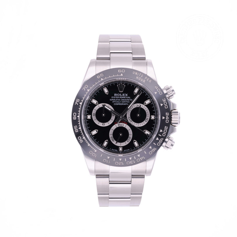 Rolex Certified Pre-owned Daytona M116500LN-0002 front on white background