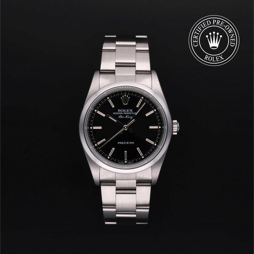 Rolex Certified Pre-owned Air-King M14000M-0009 front on black background