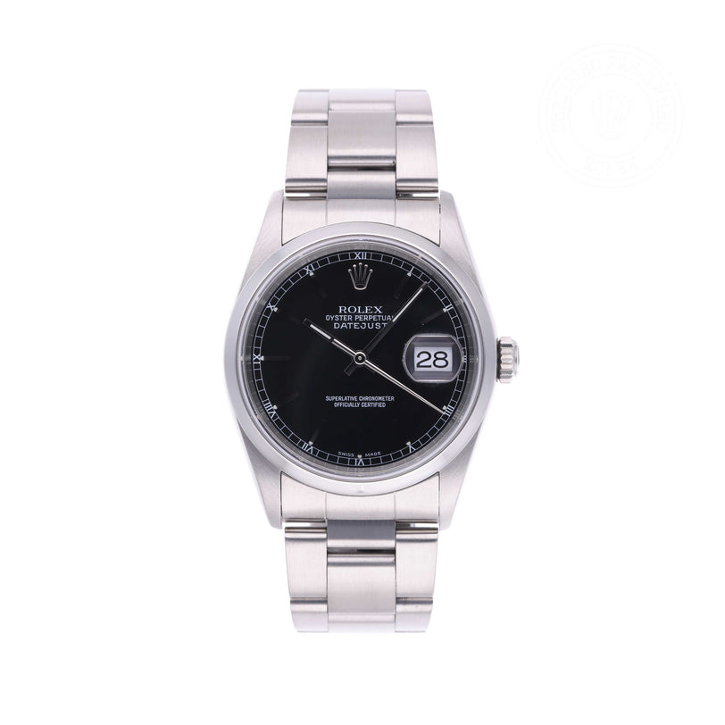 Rolex Certified Pre-owned Datejust M16200-0037 front on white background