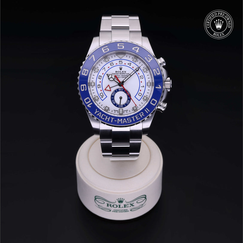 Rolex Certified Pre-owned Yacht-Master M116680-0002 front on black background