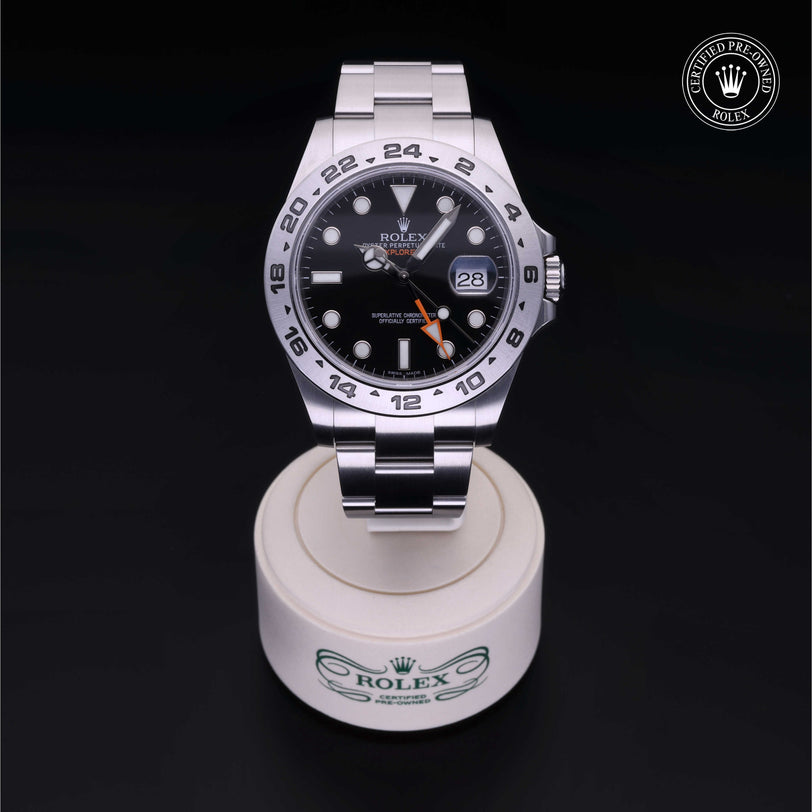 Rolex Certified Pre-owned Explorer M216570-0002 front on black background