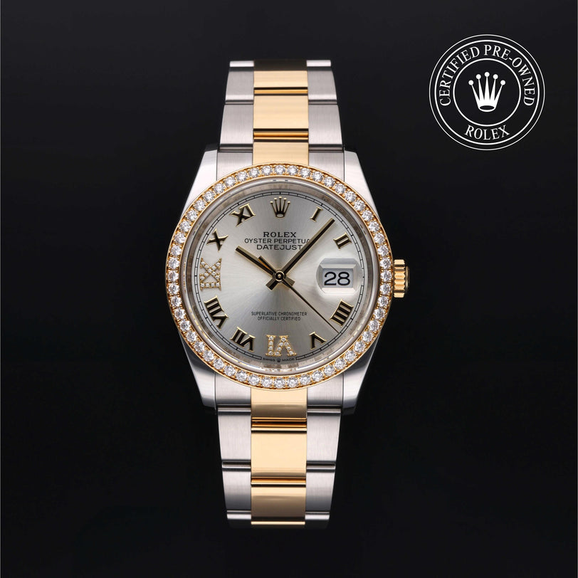 Rolex Certified Pre-owned Datejust M126283RBR-0018 front on black background