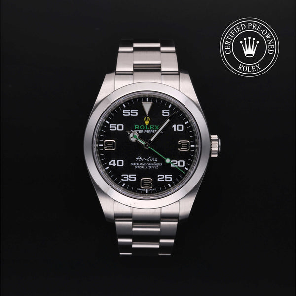Rolex Certified Pre-owned Air-King M116900-0001 front on black background