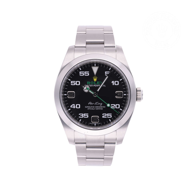 Rolex Certified Pre-owned Air-King M116900-0001 front on white background