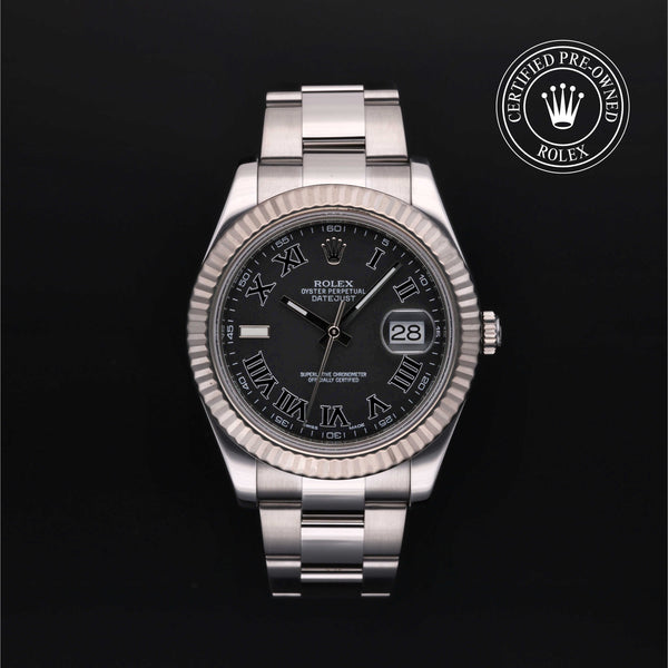 Rolex Certified Pre-owned Datejust M116334-0002 front on black background