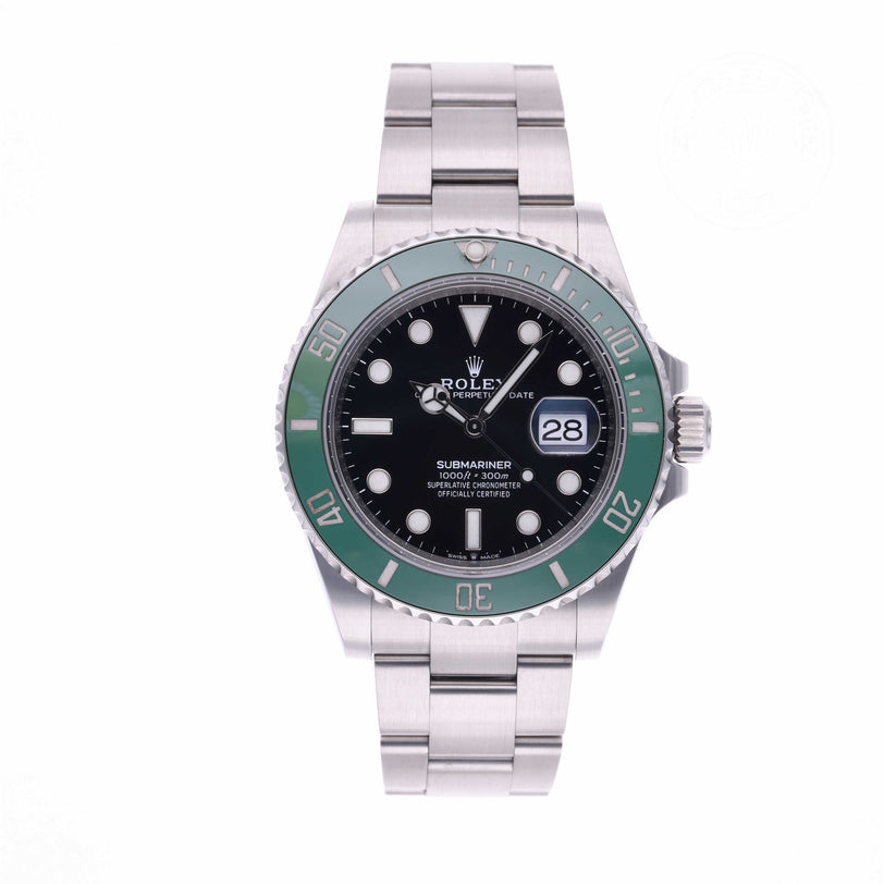 Rolex Certified Pre-owned Submariner M126610LV-0002 front on white background