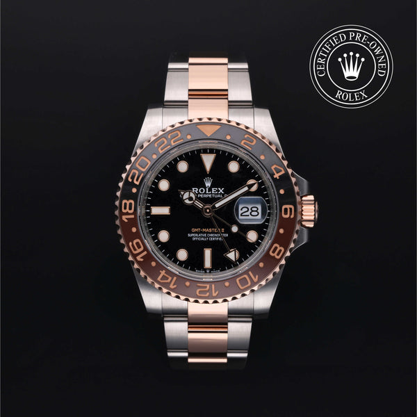 Rolex Certified Pre-owned GMT II M126711CHNR-0002 front on black background