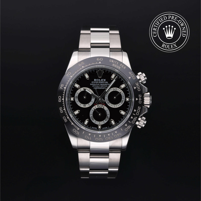 Rolex CPO Daytona M116500LN front on white background