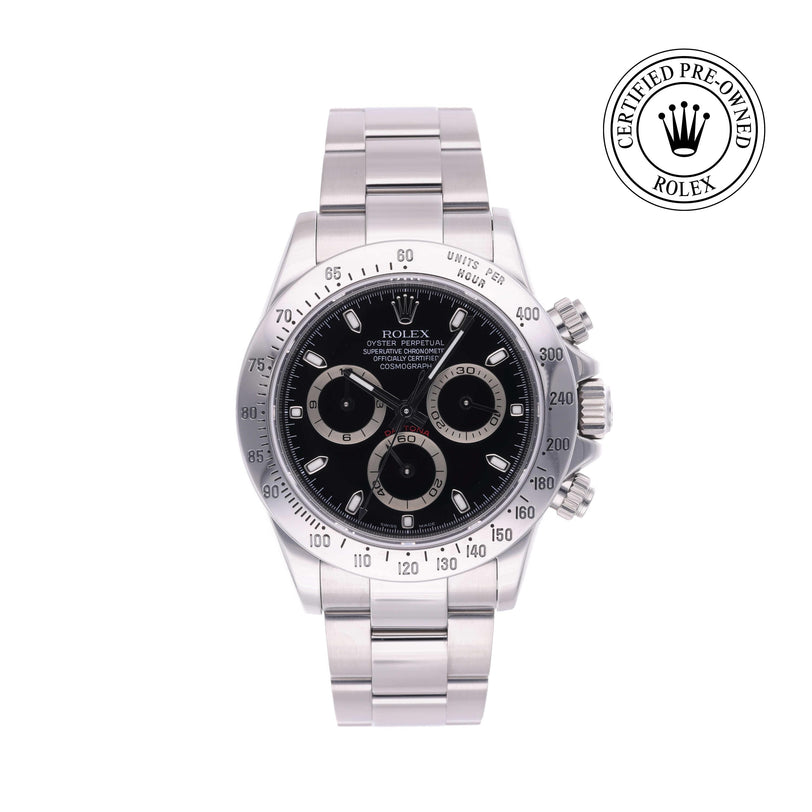 Rolex Certified Pre-owned Daytona M116520-0015 front on white background