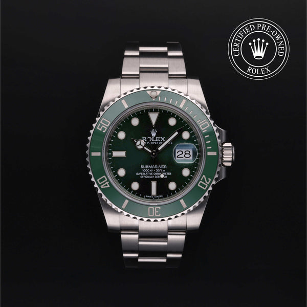Rolex Certified Pre-owned Submariner M116610LV-0002 front on black background
