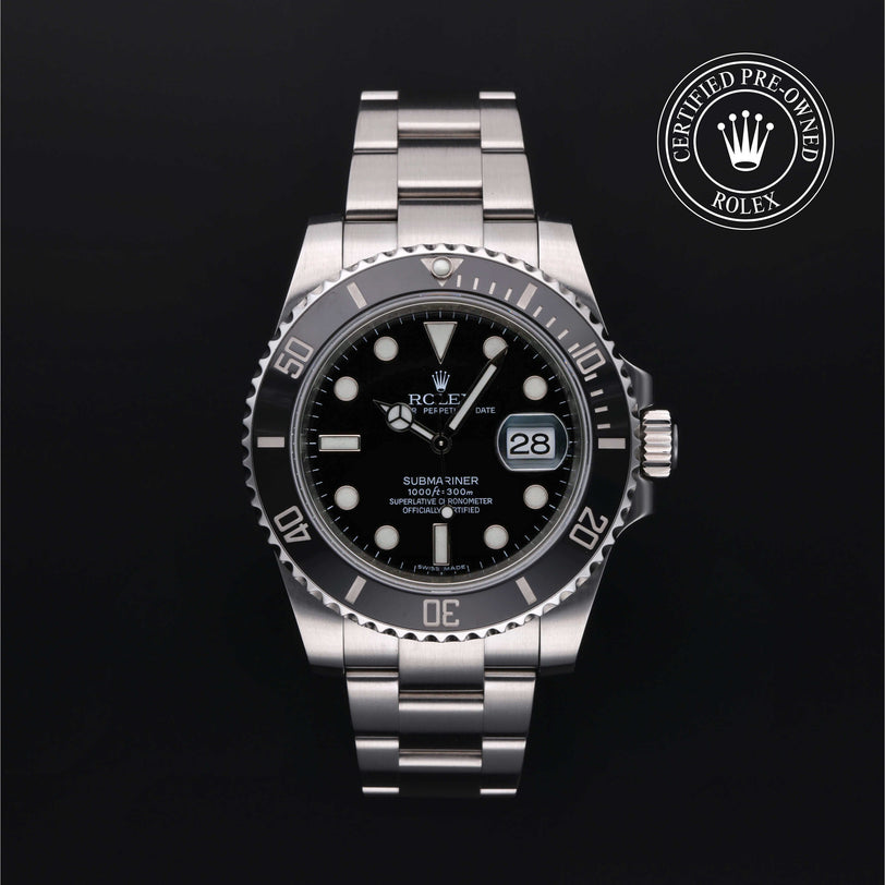 Rolex Certified Pre-owned Submariner M116610LN-0001 front on black background