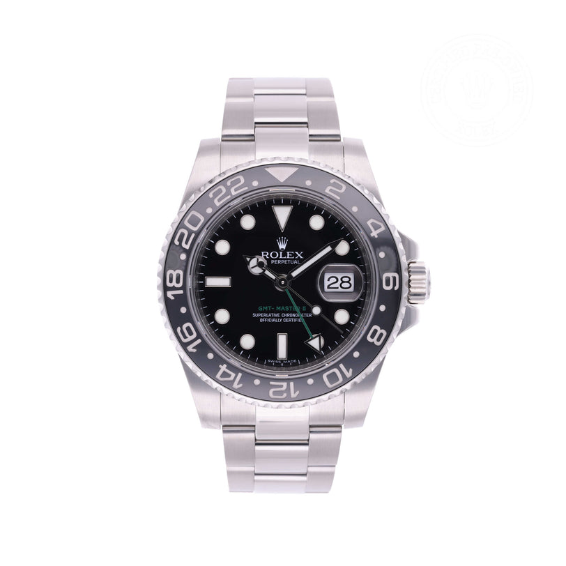 Rolex Certified Pre-owned GMT M116710LN-0001 front on white background